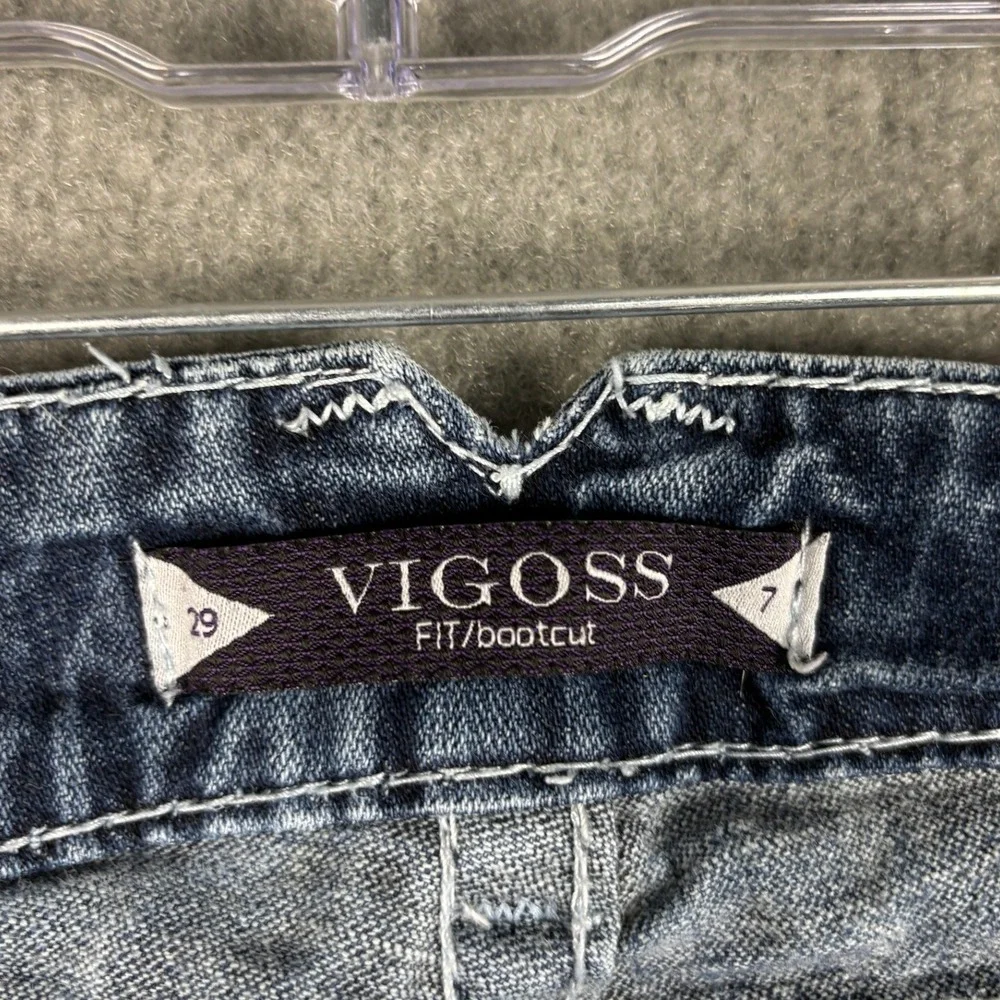 Vigoss Bootcut Jeans Thick Contrast Stitch Embroidered Pockets Size 29/7 Blue